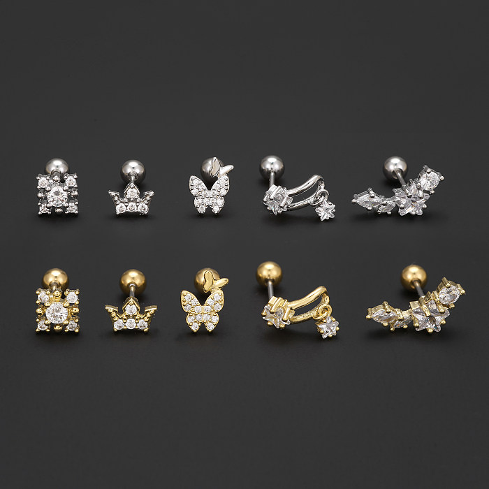 Pendientes chapados en oro blanco chapado en oro de 1 quilates con incrustaciones de mariposa geométrica estilo IG 18 pieza
