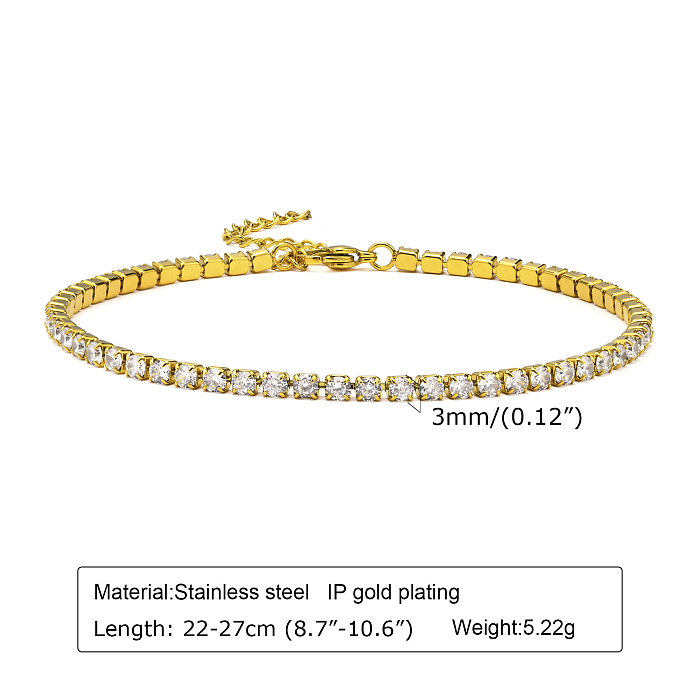 Fashion Round Stainless Steel Plating Inlay Zircon Bracelets Anklet 1 Piece