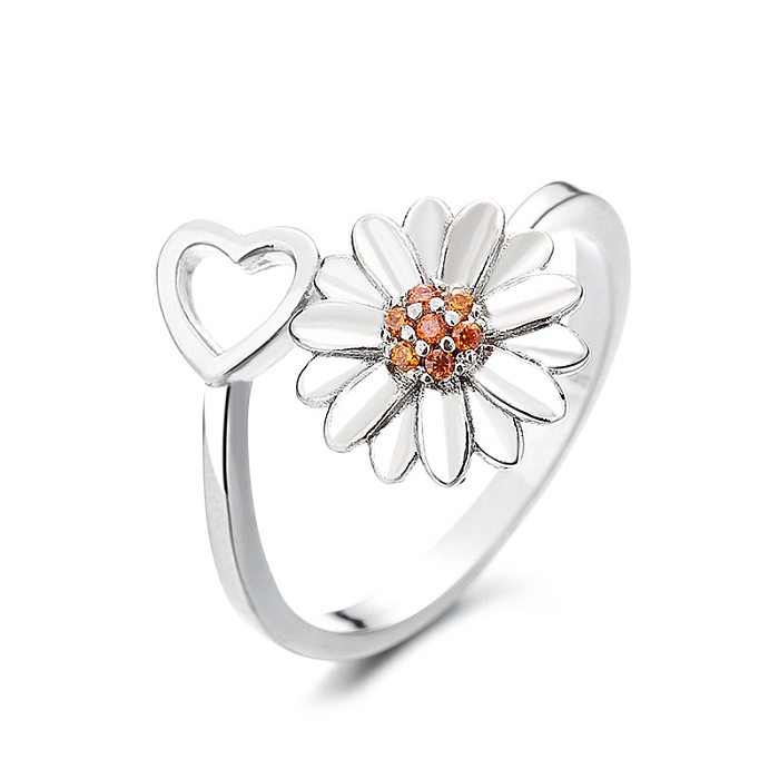 Bague ouverte en zircon plaqué cuivre avec fleur à la mode