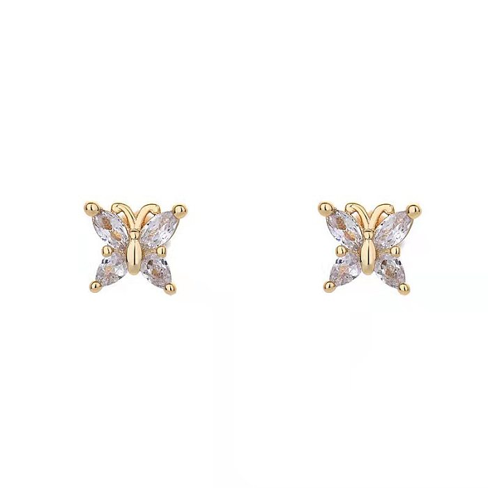 Simple Style Butterfly Copper Ear Studs Plating Inlay Rhinestones Copper Earrings