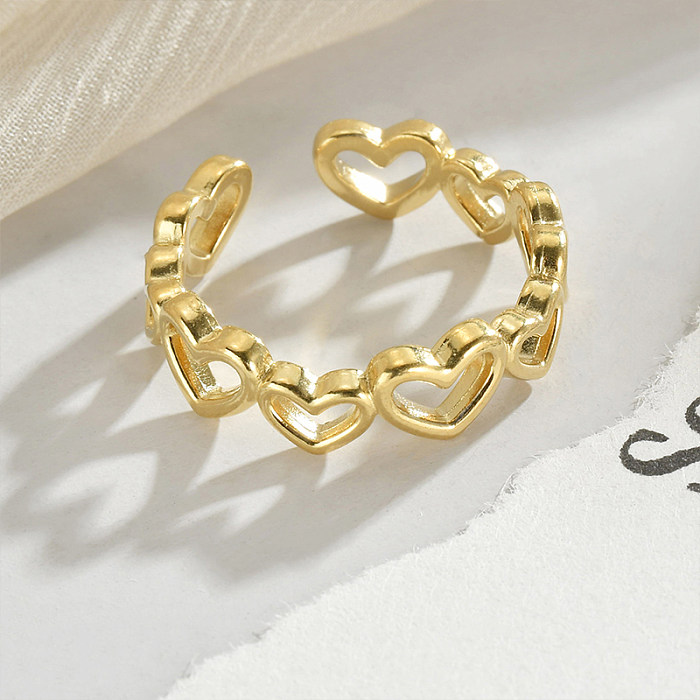 Anel aberto banhado a ouro 14K em formato de coração elegante e simples em aço inoxidável