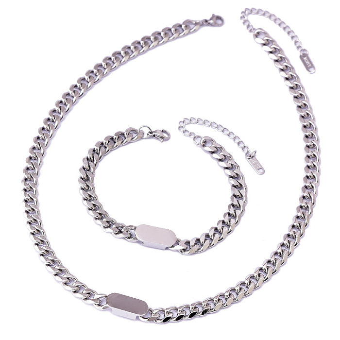Wholesale Simple Style U Shape Titanium Steel Bracelets Necklace Jewelry Set