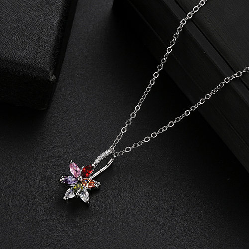Simple Style Flower Copper Zircon Necklace Pendant In Bulk