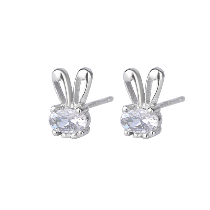 Fashion Bunny Ears Copper Plating Zircon Ear Studs 1 Pair