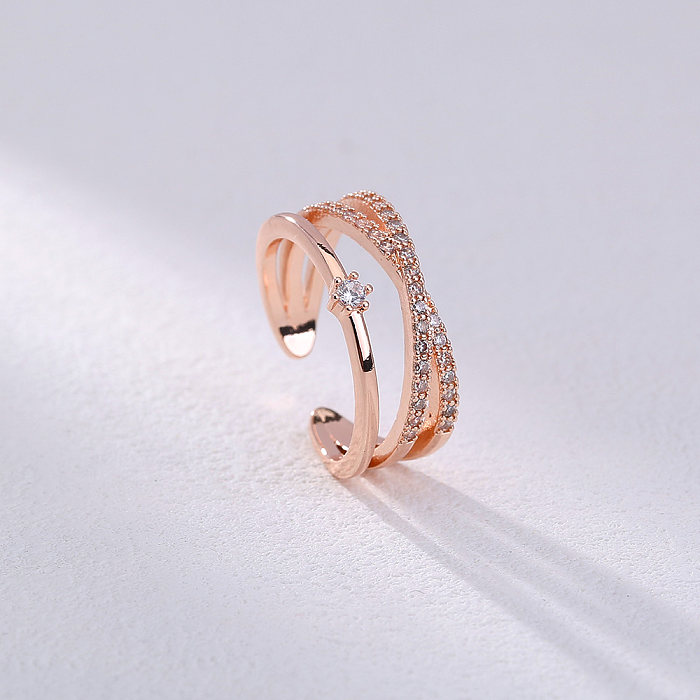 Casual Classic Style Geometric Copper Rose Gold Plated Zircon Open Ring In Bulk