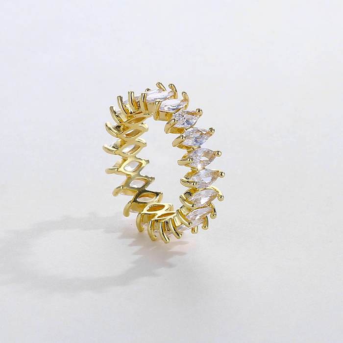 Hip-hop estilo vintage geométrico cavalo olho cobre chapeamento inlay zircão branco banhado a ouro anéis