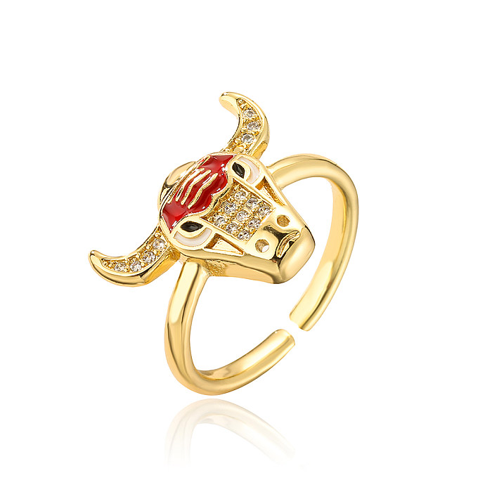 Fashion Devil'S Eye Cattle Copper Enamel Gold Plated Zircon Open Ring 1 Piece