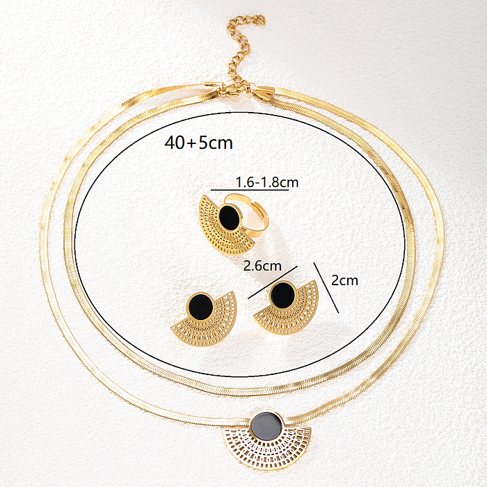 Retro Simple Style Sector Stainless Steel Plating Hollow Out Inlay Plastic 18K Gold Plated Jewelry Set