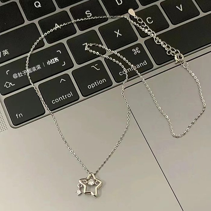 Simple Style Star Copper Inlay Zircon Pendant Necklace