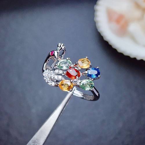 Elegant Peacock Copper Artificial Gemstones Open Ring In Bulk