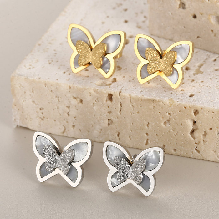 Élégant Streetwear papillon titane acier placage incrustation coquille plaqué or 18K Bracelets boucles d'oreilles collier