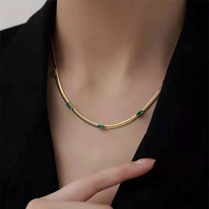 INS Style Round Titanium Steel Plating Inlay Zircon Women'S Bracelets Necklace 1 Piece