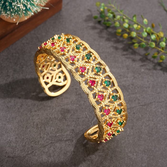 Collar de pendientes de anillos de circonio con incrustaciones huecas de revestimiento de cobre redondo de estilo Simple informal