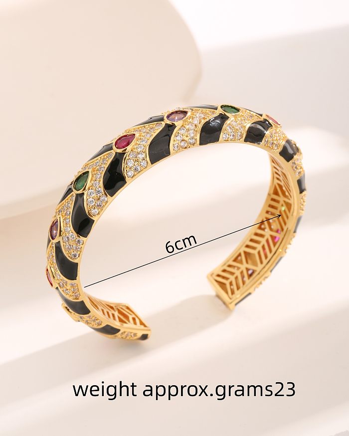 Nordic Style Luxurious French Style Water Droplets Copper Plating Inlay Zircon 18K Gold Plated Bangle