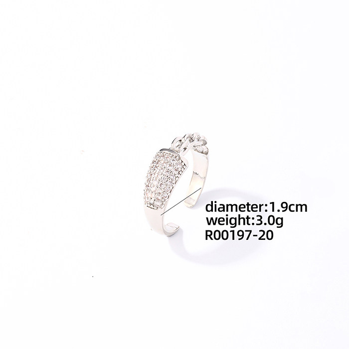 Casual Sweet Irregular Flower Snake Copper Plating Inlay Zircon White Gold Plated Open Rings