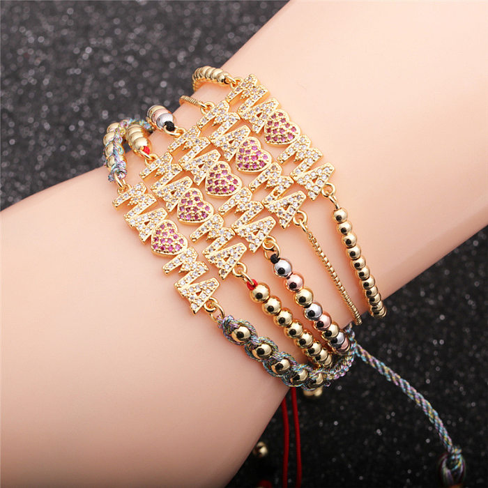 Novelty MAMA Letter Copper Zircon Bracelets In Bulk