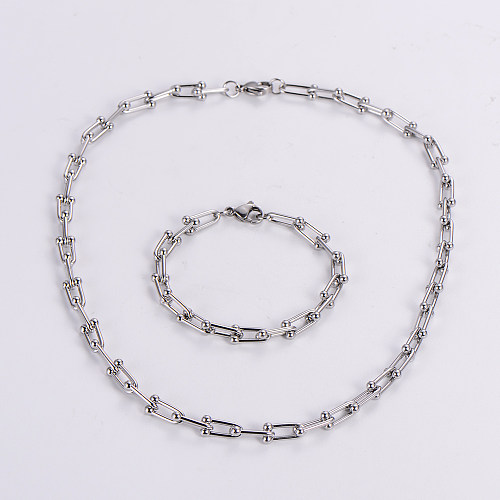 Classic Style U Shape Stainless Steel Patchwork Bracelets Necklace 1 Set