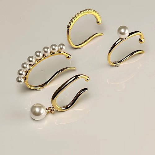 1 ensemble de manchettes d'oreilles en perles artificielles en cuivre, incrustation de placage géométrique de Style Simple