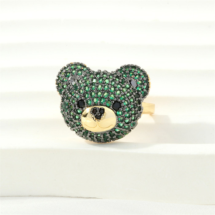 Cute Simple Style Bear Copper Plating Inlay Zircon 18K Gold Plated Open Rings