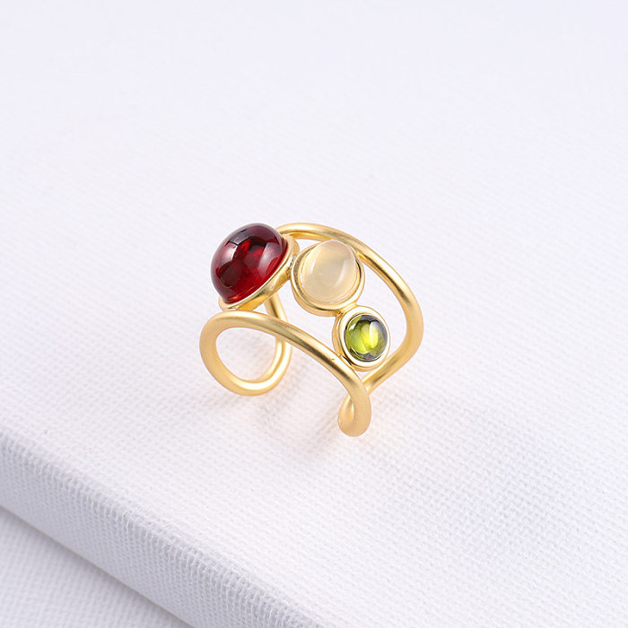 Fashion Geometric Copper Inlay Artificial Gemstones Open Ring