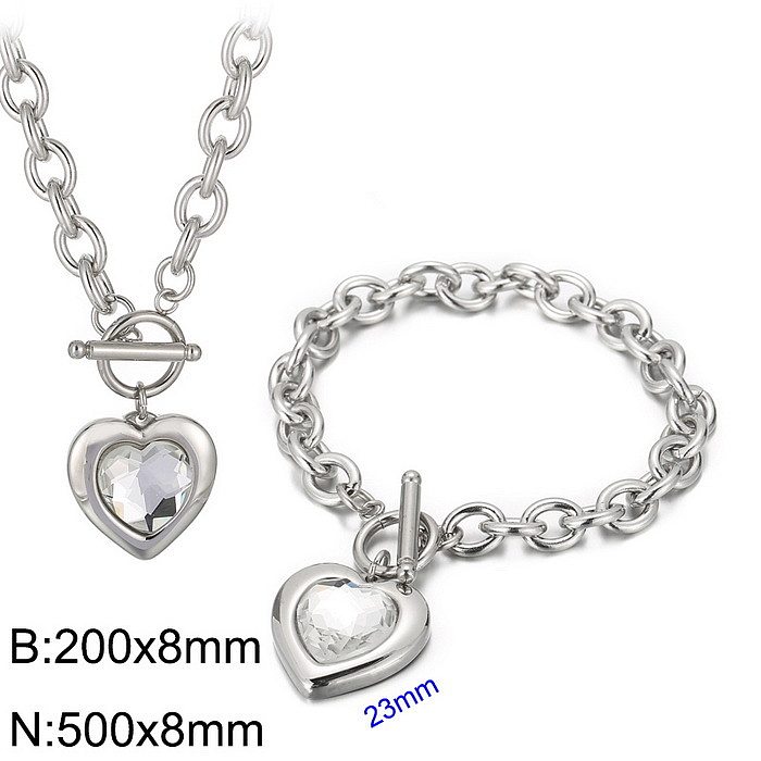 Collier de boucles d'oreilles de bracelets en verre d'incrustation de placage d'acier inoxydable de forme de coeur de mode
