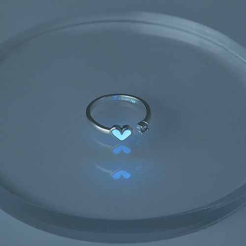 Fashion Simple Heart Geometric Inlaid Zircon Open Copper Ring