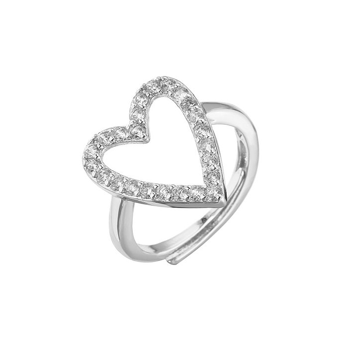 Sweet Heart Shape Copper Plating Inlay Zircon Open Ring 1 Piece