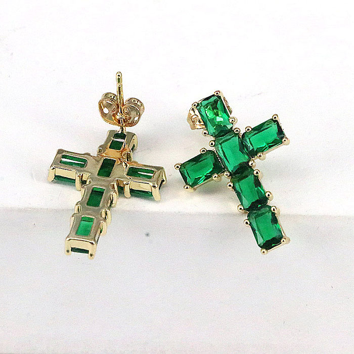1 Paar Retro-Kreuz-Ohrringe mit Verkupferung und Intarsien-Diamantvergoldung
