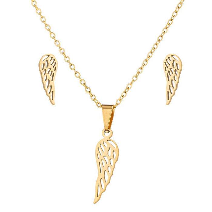 IG Style Simple Style Wings Edelstahlplattierung Hollow Out Schmuckset