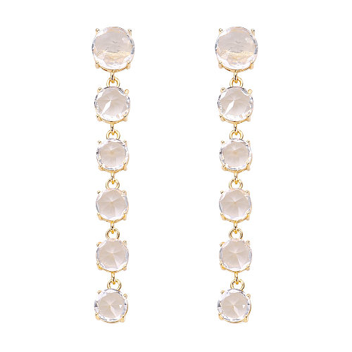 Fashion Round Water Droplets Copper Inlay Zircon Drop Earrings 1 Pair