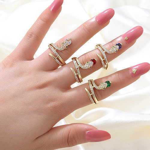 Novelty Snake Copper Open Ring Plating Inlaid Zircon Copper Rings