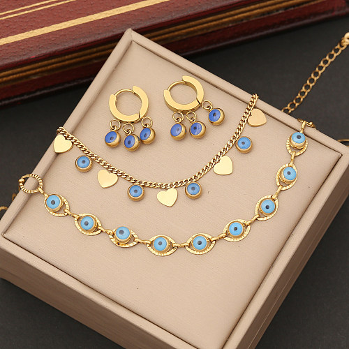 Wholesale INS Style Eye Stainless Steel Bracelets Earrings Necklace