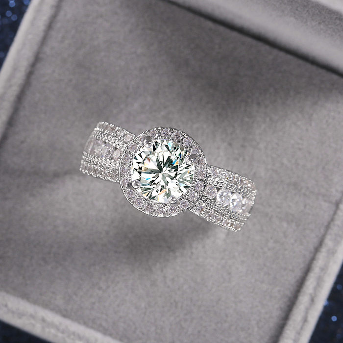 Conjunto clássico de gipsófila da moda com grande anel de cobre de noivado de casal feminino de diamante de zircônio