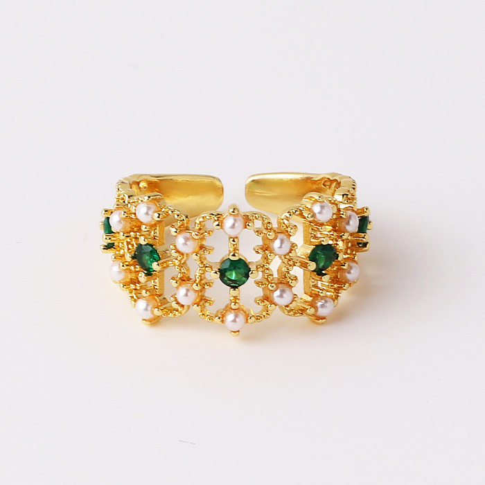 Elegante Vintage-Stil Kreis Herzform Verkupferung Inlay Perle Zirkon vergoldet offene Ringe