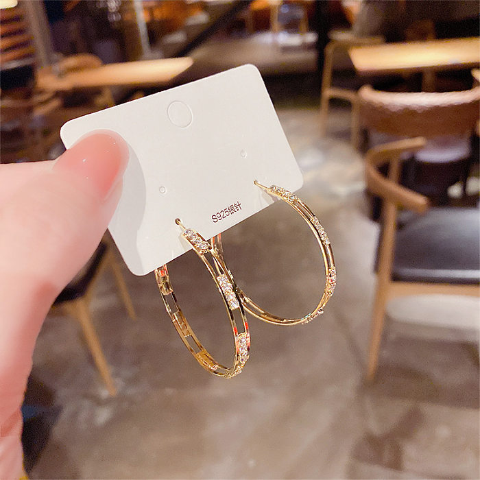 Fashion Geometric Copper Inlay Artificial Pearls Rhinestones Hoop Earrings 1 Pair
