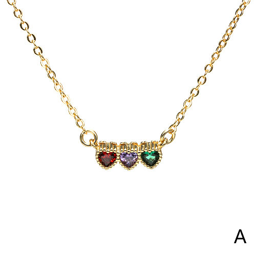 Sweet Simple Style Heart Shape Copper Zircon Pendant Necklace In Bulk