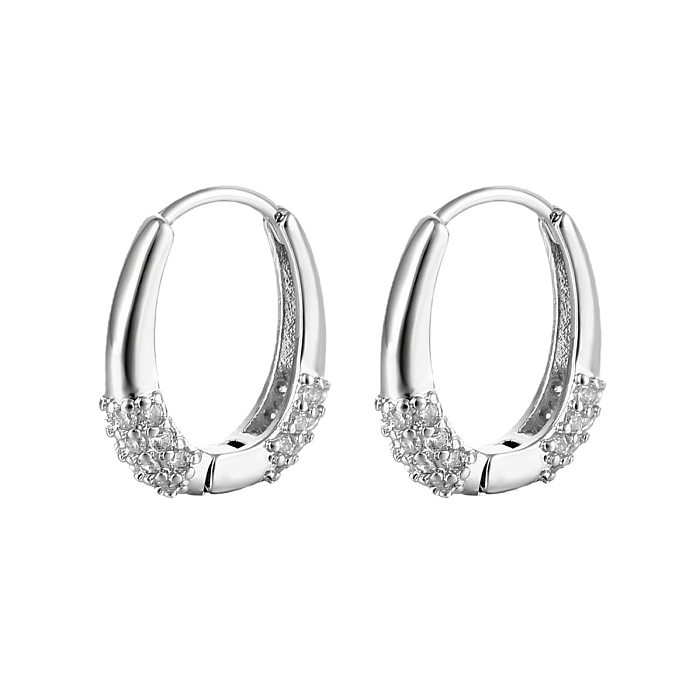 1 Pair Simple Style U Shape Plating Inlay Copper Zircon Silver Plated Hoop Earrings