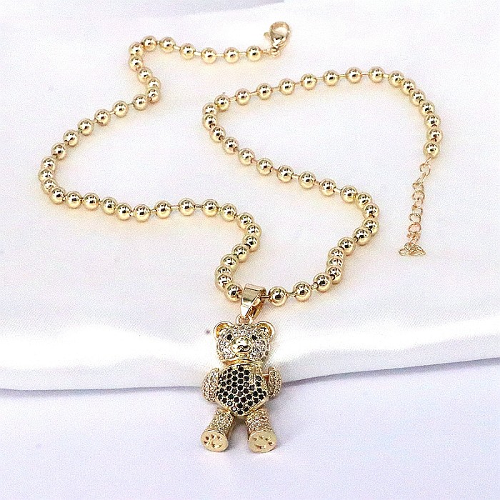 Cute Streetwear Little Bear Copper Gold Plated Zircon Pendant Necklace In Bulk