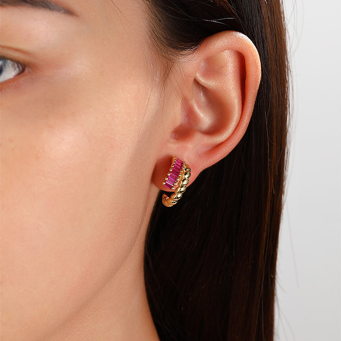 1 Pair IG Style Simple Style C Shape Plating Inlay Copper Zircon 18K Gold Plated Ear Studs