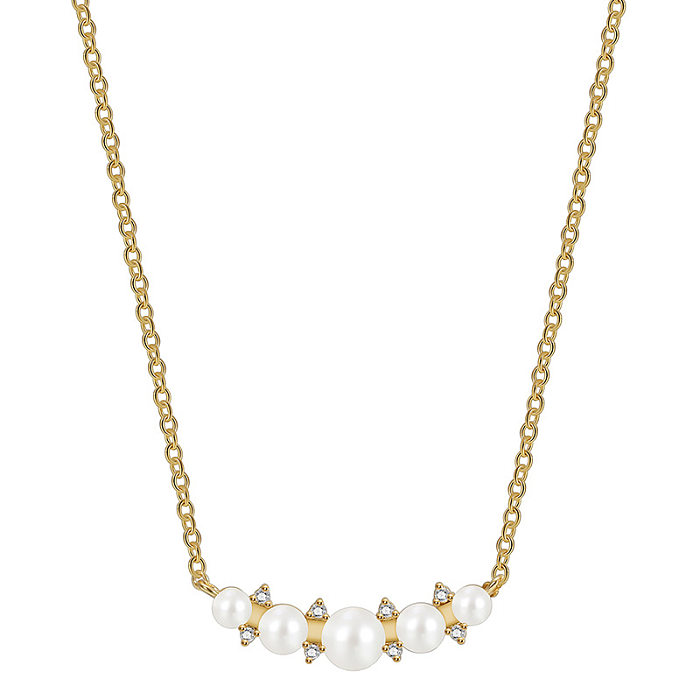 Collar chapado en oro de 18 quilates con incrustaciones de perlas y circonitas redondas de estilo simple