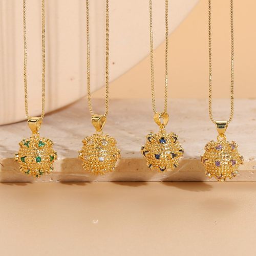 Classic Style Round Copper Inlay Zircon 14K Gold Plated Necklace