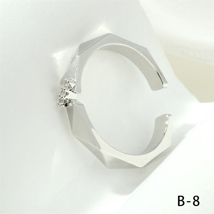 Pentagramme de style simple, serpent, papillon, placage de cuivre, incrustation de zircone, anneaux ouverts plaqués or 18 carats