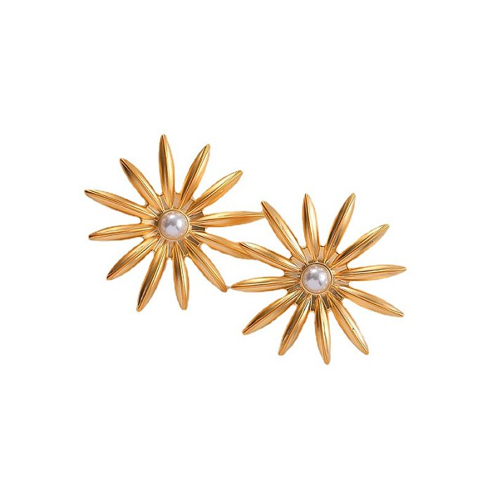 1 par de pendientes de cobre chapados en flores geométricas retro