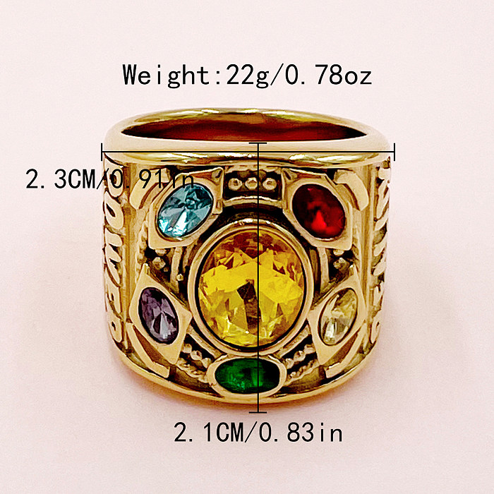 Luxuriöse Retro-Ringe im römischen Stil mit geometrischer Edelstahlbeschichtung, Inlay, Zirkon, vergoldet