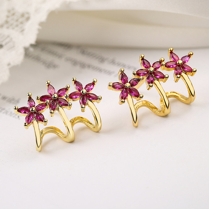 1 Pair Simple Style Commute Geometric Copper Plating Inlay Zircon 18K Gold Plated Ear Studs
