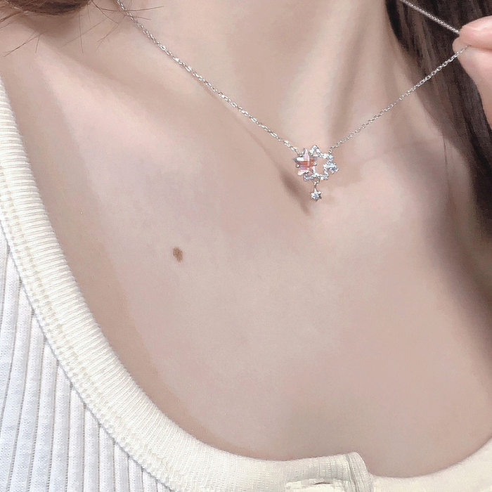 Simple Style Star Titanium Steel Copper Plating Inlay Zircon White Gold Plated Pendant Necklace