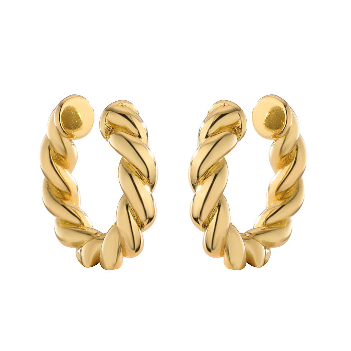 1 par estilo IG estilo francês estilo simples folhas torção chapeamento incrustação de cobre zircão 18K punhos de orelha banhados a ouro