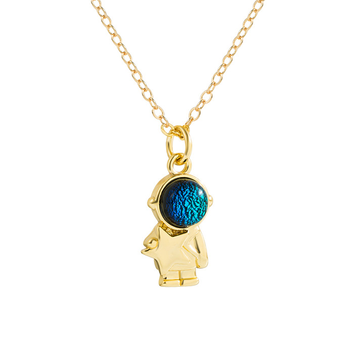 Fashion Astronaut Heart Shape Copper Gold Plated Zircon Pendant Necklace 1 Piece