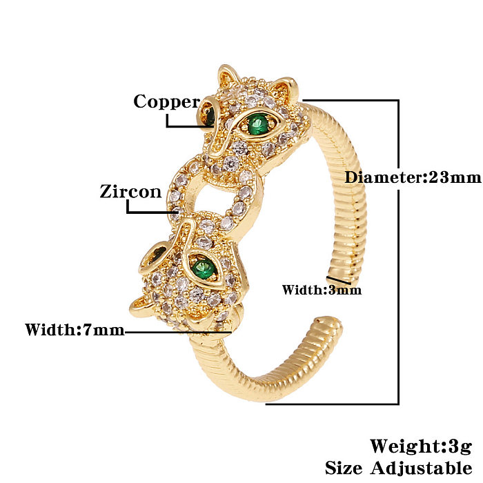 New Copper Hand Jewelry Hip-hop Leopard Open Tail Ring Female