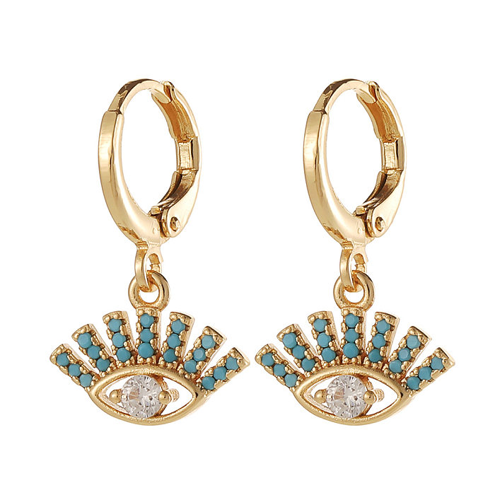 Fashion Devil'S Eye Moon Fish Bone Copper Drop Earrings Inlay Zircon Copper Earrings